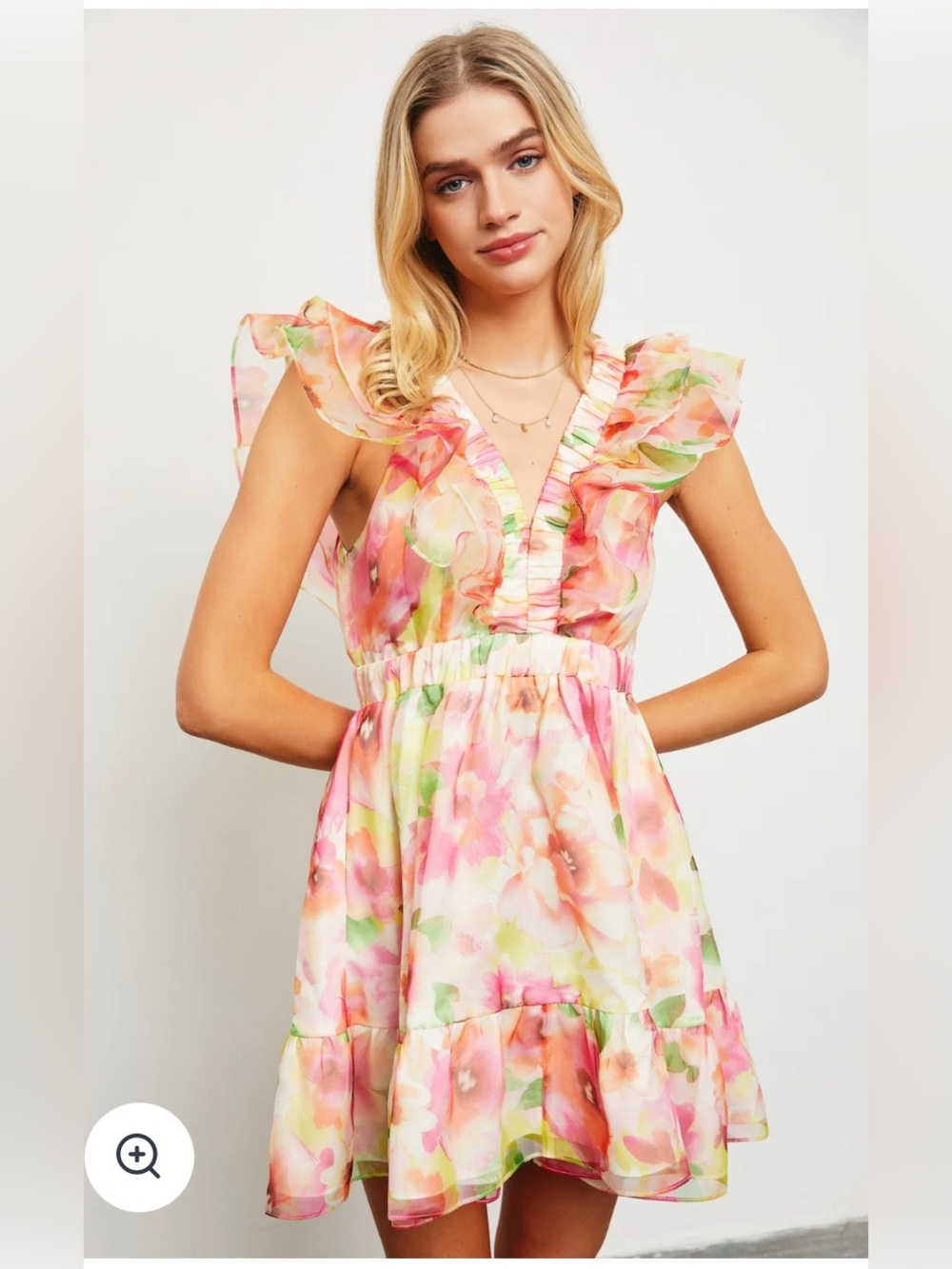 Mustard Seed Floral Ruffle Mini Dress Size Small Watercolor Cottagecore